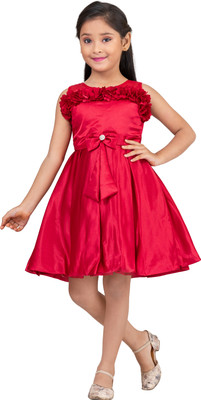 Rabeeto Indi Girls Midi/Knee Length Festive/Wedding Dress(Maroon, Sleeveless)