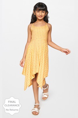 GLOBAL DESI Below Knee Casual Dress(Yellow, Sleeveless)