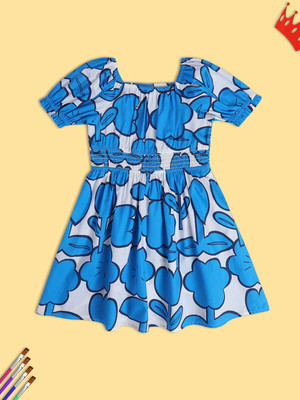 MINI KLUB Girls Midi/Knee Length Casual Dress(Blue, Sleeveless)