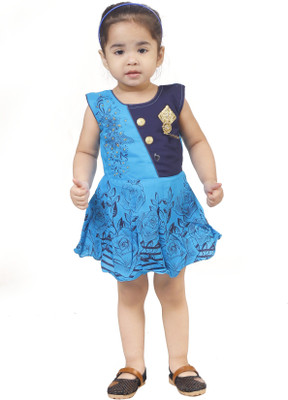 R.D.FASHION Baby Girls Above Knee Casual Dress(Blue, Sleeveless)
