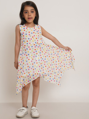 CREATIVE KID'S Girls Midi/Knee Length Casual Dress(White, Sleeveless)