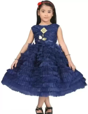 kidonicks Indi Girls Maxi/Full Length Party Dress(Blue, Sleeveless)