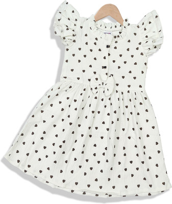 Corazon Girls Midi/Knee Length Casual Dress(White, Short Sleeve)
