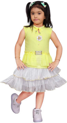 BRDRESS Girls Midi/Knee Length Casual Dress(Orange, Sleeveless)