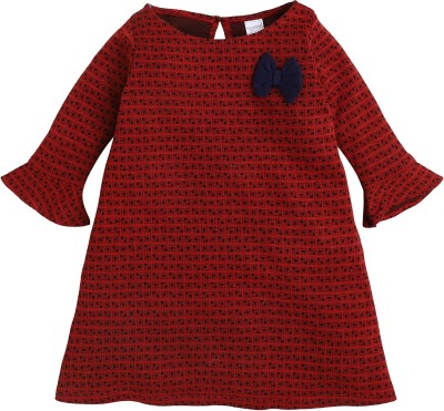 FUNSHINE Indi Girls Below Knee Casual Dress(Maroon, 3/4 Sleeve)