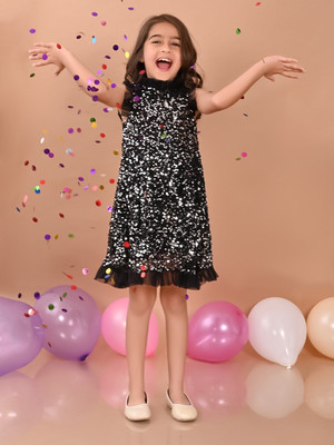 Style Connect Indi Girls Midi/Knee Length Party Dress(Black, Sleeveless)
