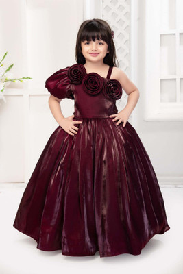 SARDAR DRESSES Baby Girls Maxi/Full Length Party Dress(Maroon, Fashion Sleeve)