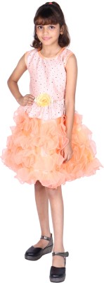 stylestorm Girls Midi/Knee Length Festive/Wedding Dress(Orange, Sleeveless)