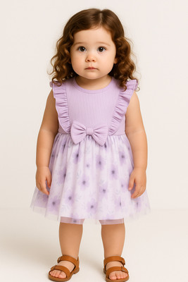 Netra Creation Girls Below Knee Festive/Wedding Dress(Purple, Sleeveless)