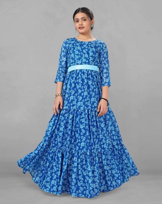 Fashion Dream Girls Maxi/Full Length Festive/Wedding Dress(Blue, 3/4 Sleeve)