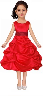 Tremula Girls Midi/Knee Length Party Dress(Red, Sleeveless)