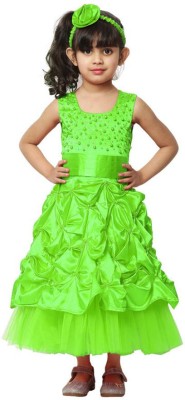 Shahina Fashion Girls Calf Length Festive/Wedding Dress(Green, Sleeveless)