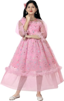 KAARIGARI Girls Maxi/Full Length Party Dress(Pink, 3/4 Sleeve)