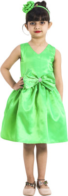 Shahina Fashion Girls Midi/Knee Length Party Dress(Green, Sleeveless)