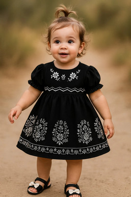 HALDER AND SONS Baby Girls Midi/Knee Length Party Dress(Black, Short Sleeve)