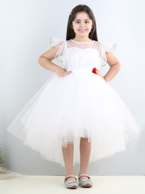 Toy Balloon Kids Girls Midi/Knee Length Party Dress(White, Fashion Sleeve)