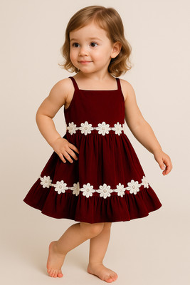 HALDER AND SONS Baby Girls Midi/Knee Length Party Dress(Maroon, Sleeveless)