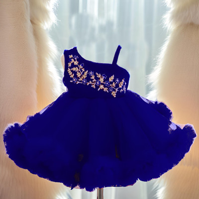 GLEAMGRACE Baby Girls Midi/Knee Length Party Dress(Blue, Sleeveless)