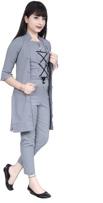 MYKUKI Girls Maxi/Full Length Casual Dress(Grey, 3/4 Sleeve)