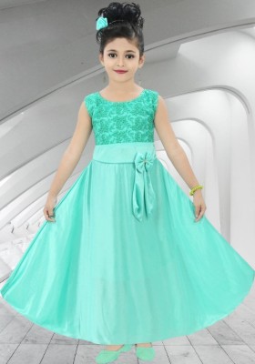 KidsCute Girls Maxi/Full Length Casual Dress(Green, Sleeveless)