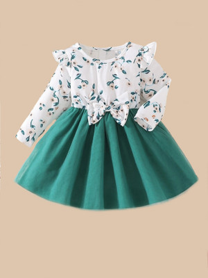 Netra Creation Girls Midi/Knee Length Party Dress(Green, Full Sleeve)