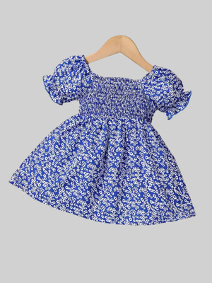 VARDA CREATION Girls Midi/Knee Length Casual Dress(Blue, Short Sleeve)