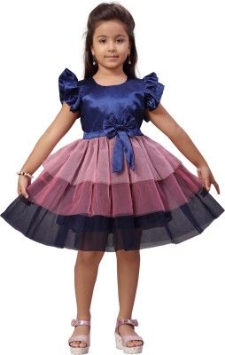 Billion Indi Girls Midi/Knee Length Party Dress(Blue, Short Sleeve)