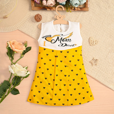 mbscollection Indi Baby Girls Calf Length Casual Dress(Yellow, Sleeveless)