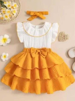 FASHION FUBS Baby Girls Below Knee Casual Dress(Yellow, Fashion Sleeve)