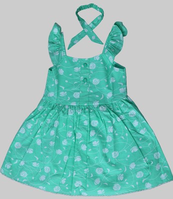 TimsiMisha Girls Midi/Knee Length Casual Dress(Green, Sleeveless)