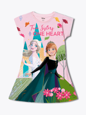 DISNEY BY MISS & CHIEF Girls Midi/Knee Length Casual Dress(Pink, Short Sleeve)