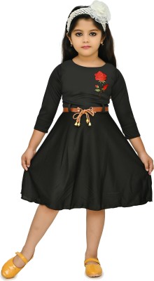 CHANDRIKA LIFESTYLE Girls Calf Length Festive/Wedding Dress(Black, 3/4 Sleeve)