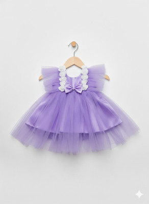 FASHIONINSTA Baby Girls Midi/Knee Length Festive/Wedding Dress(Purple, Sleeveless)