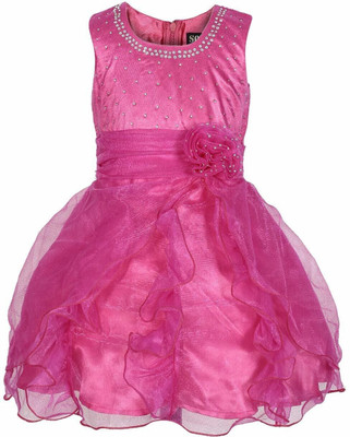 Wish littlle Girls Midi/Knee Length Party Dress(Pink, Sleeveless)