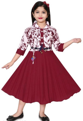 R KAY FASHIONS Girls Below Knee Festive/Wedding Dress(Red, 3/4 Sleeve)