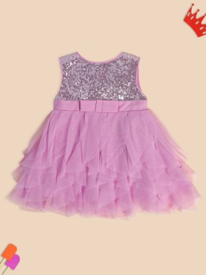 MINI KLUB Baby Girls Midi/Knee Length Casual Dress(Pink, Sleeveless)