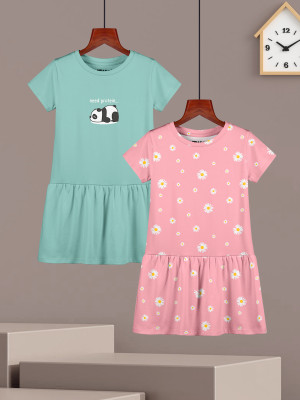 Hellcat Indi Girls Midi/Knee Length Casual Dress(Multicolor, Short Sleeve)