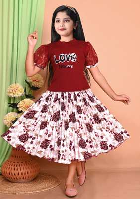 A NEHA DRESSES Girls Party(Festive) Top Skirt(RED)