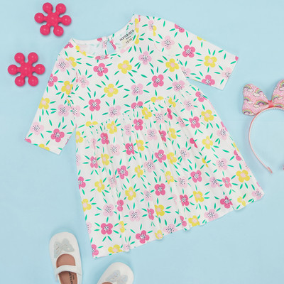 Pantaloons Baby Baby Girls Midi/Knee Length Casual Dress(White, Half Sleeve)