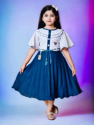 SK JJ DRESSES Girls Below Knee Festive/Wedding Dress(Blue, Half Sleeve)