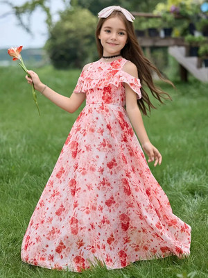 Style Connect Girls Midi/Knee Length Party Dress(Red, Short Sleeve)