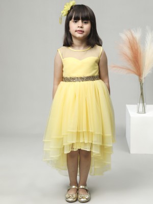 Toy Balloon Kids Girls Midi/Knee Length Party Dress(Yellow, Sleeveless)