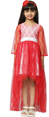Rumy Fashion Girls Midi/Knee Length Party Dress(Red, 3/4 Sleeve)