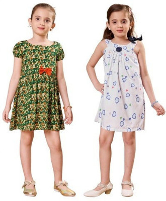 vavacration Baby Girls Midi/Knee Length Casual Dress(Green, White, Cap Sleeve)
