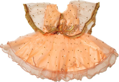 Arunaa Creation Baby Girls Midi/Knee Length Party Dress(Orange, Sleeveless)