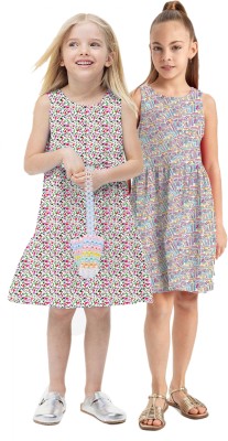 Selini Girls Below Knee Casual Dress(Multicolor, Sleeveless)