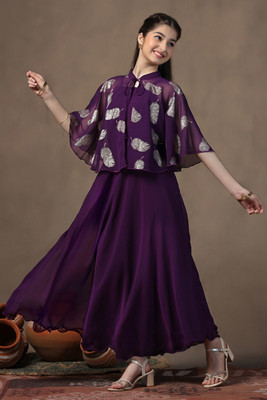 Sangria Girls Maxi/Full Length Festive/Wedding Dress(Purple, Sleeveless)