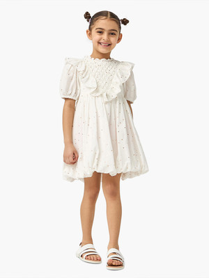 JUNIORS by Babyshop Girls Midi/Knee Length Casual Dress(Beige, Half Sleeve)