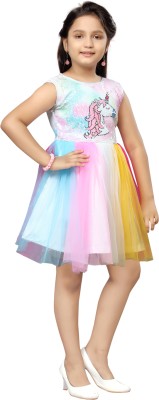 GLOBAL NOMAD Girls Midi/Knee Length Party Dress(Multicolor, Sleeveless)