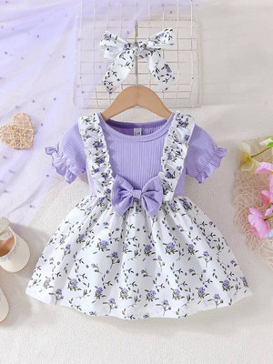 Amavya Fashions Girls Midi/Knee Length Casual Dress(Purple, Cap Sleeve)